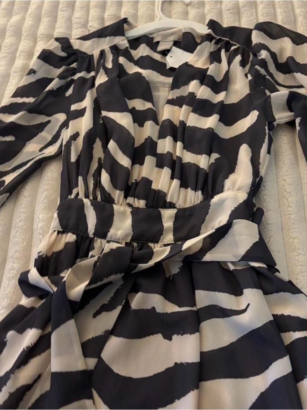 H&M Black and Cream Zebra-Stripe V neck Dress